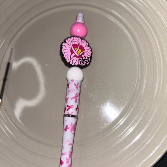 Pink and White Ribbon Charm Pen - Picture 2 of 2